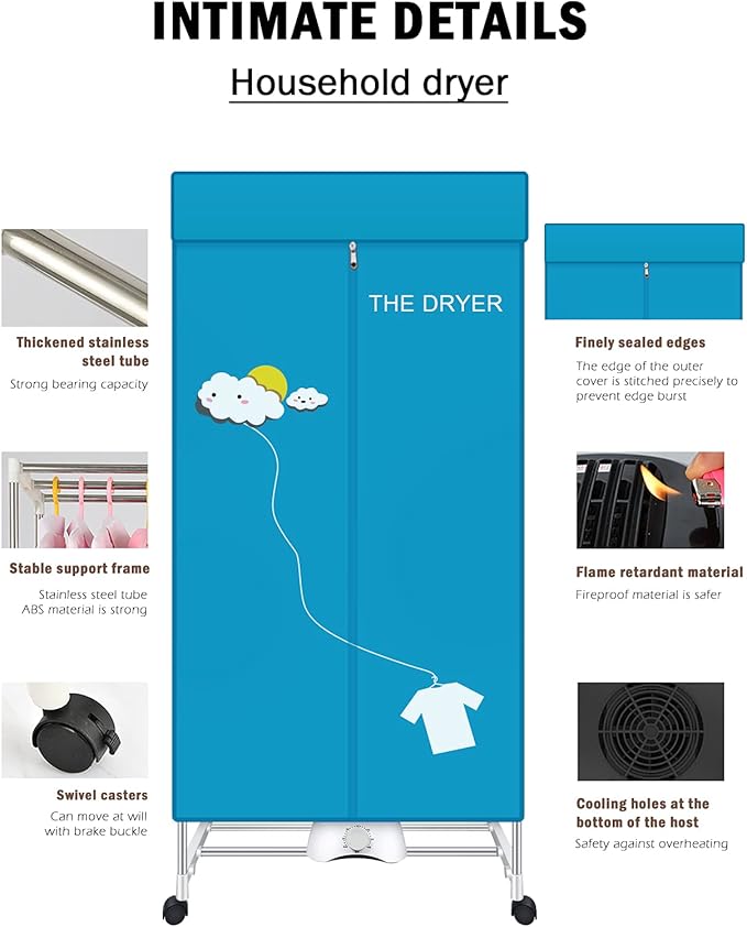 Portable Dryer, 110V 1000W Electric Clothes Dryer Machine, Double Layer - Image 6