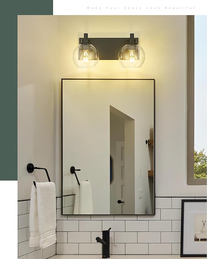 METWET Bathroom Light Fixtures, 2 Light Matte Black Vanity Light, Modern Wall - Image 5