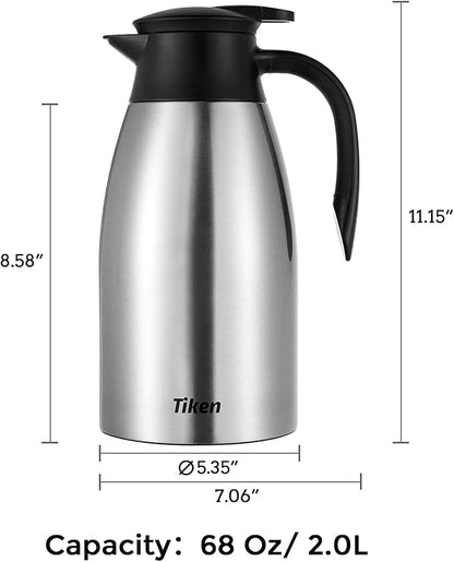 Tiken 68 Oz Thermal Coffee Carafe, Stainless Steel Insulated Vacuum Coffee - Image 2