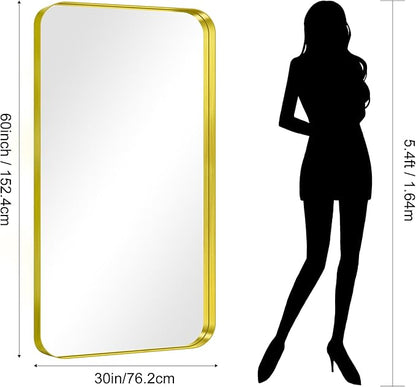 CIRCUMI Gold Bathroom Mirror, Rounded Corner, Tempered Glass, Large Mirror - Image 7