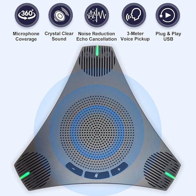 Conference Speaker and Microphone, 360° Omnidirectional USB Speakerphone - Image 2