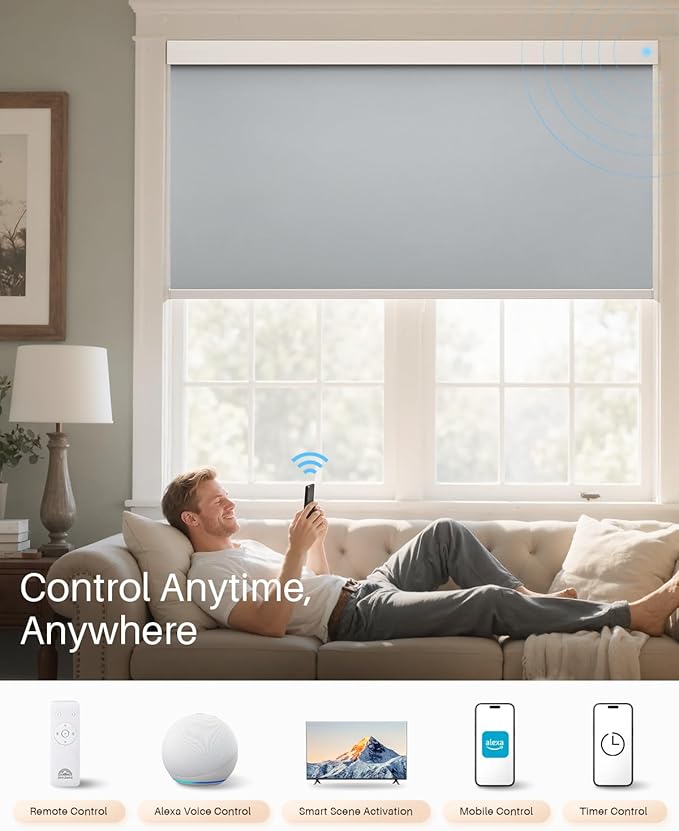 Smart Roller Shades for Windows, Alexa Blackout Motorized Blinds - Image 4