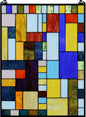 Bieye Geometric Color Block Tiffany Style Stained Glass Window Panel with Hanging Chain (18x25 inches W10091)