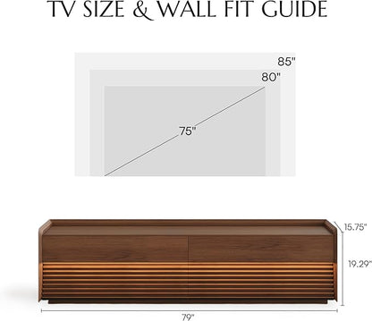 POVISON Fully-Assembled Mid Century Modern TV Stand, 78.74" Wood Media Console - Image 8