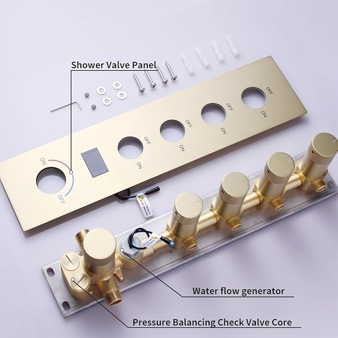 KATAIS Shower Faucet Set Brushed Gold Shower System, Temperature Display Shower - Image 7
