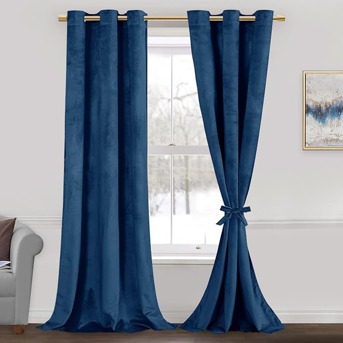 JIUZHEN Navy Velvet Curtains 108 inches Blackout Curtains by JIUZHEN