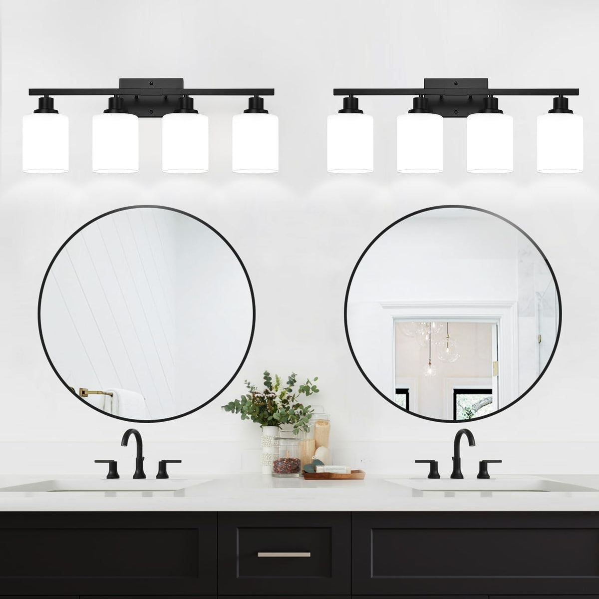 MOKATNG 4-Light Bathroom Light Fixtures, Vanity Light with Milky White Shades...
