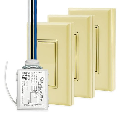 RunLessWire 4-Way Battery-Free DIY Wireless Light Switch Kit 150ft RF Range by RunLessWire