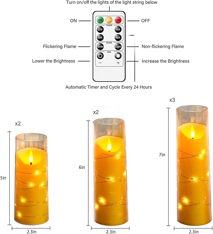 Flameless Candles with Embedded Star String, Battery Operated LED Pillar - Image 2