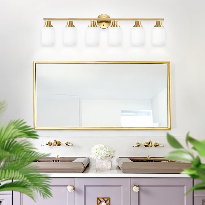 Guliaofo 6-Light Vanity Lights, Brushed Gold Bathroom Light Fixture - Image 6
