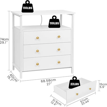 Edbuosy 3 Wooden Drawers Night Stand, 27 Inch Wide Nightstand - Image 3