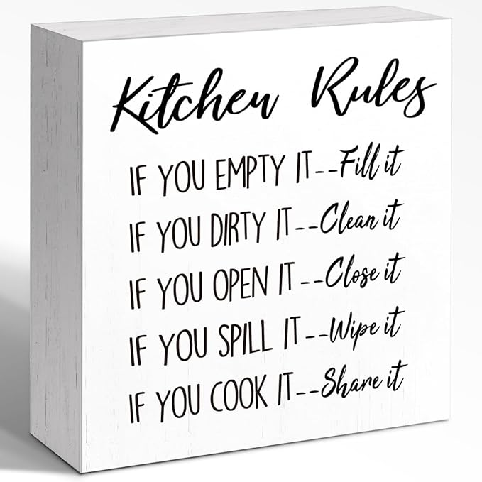 Kitchen Rules Positive Wooden Box Sign Home Family Command Center Desk Vintage by Unknown