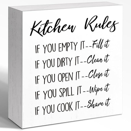 Kitchen Rules Positive Wooden Box Sign Home Family Command Center Desk Vintage by Unknown
