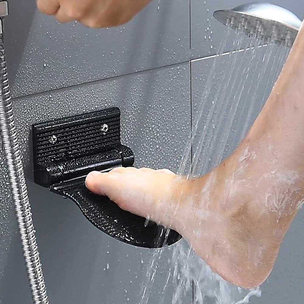 Shower Foot Rest for Shaving, Wall Mounted Folding Foot Stand for Bathroom, Black Metal