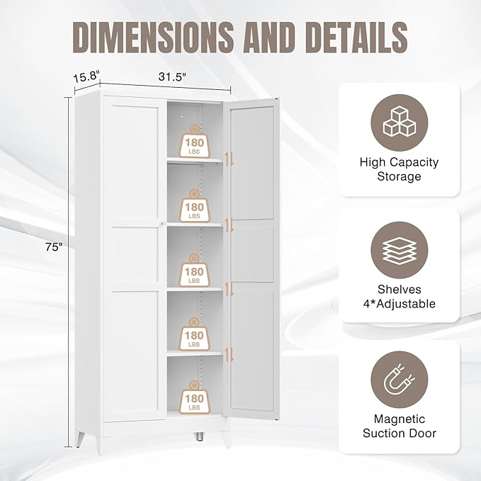 Yizosh Metal Pantry Cabinet, Cupboard - Image 2