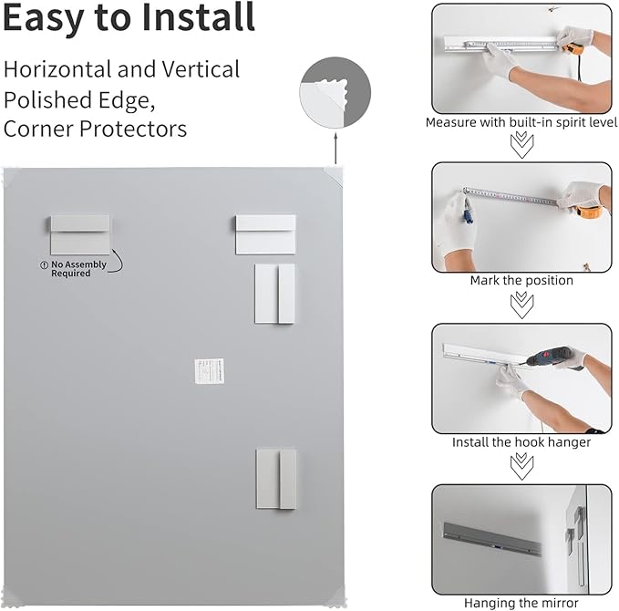 Mirrorons Beveled Mirror, Bathroom Mirrors 48" x 30", Frameless Rectangle - Image 4