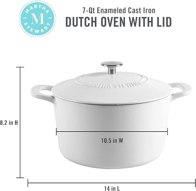MARTHA STEWART Gatwick 7-Quart Enamel Cast Iron Dutch Oven Pot - Image 2