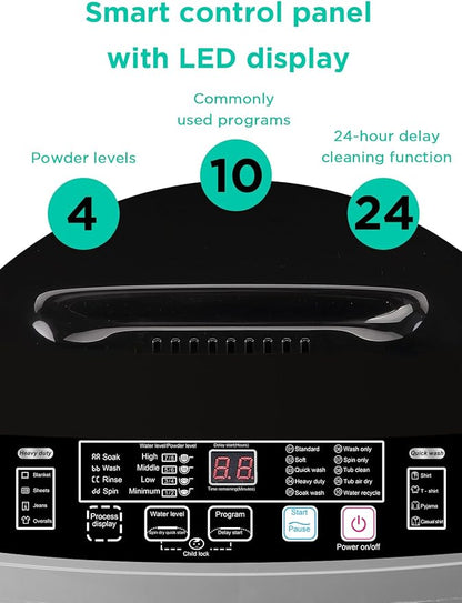17.7 lbs Washing Machine with Drain Pump, Full Automatic Washer with 10 Wash - Image 2
