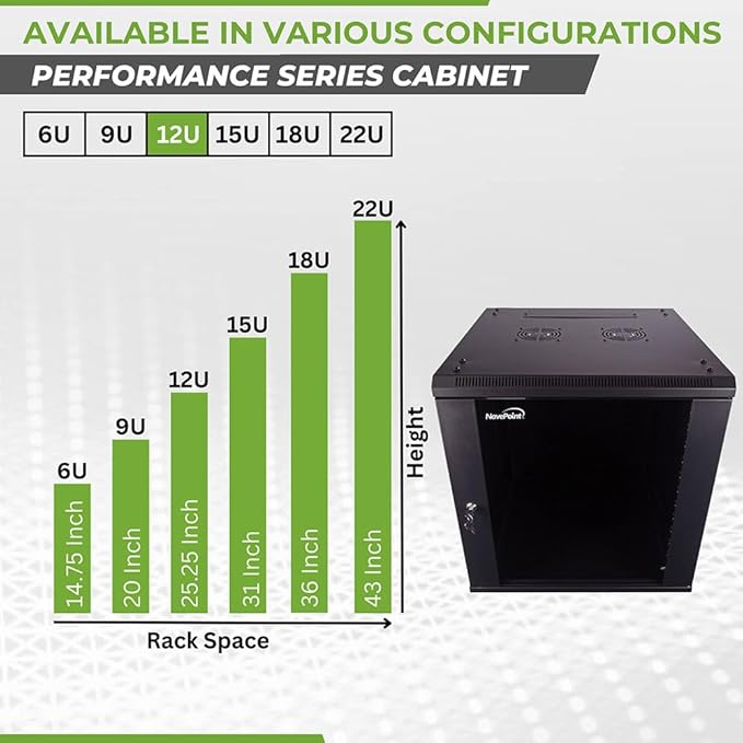 NavePoint 12U Server Cabinet Wall Mount Rack Enclosure Includes 2 Fans - Image 3
