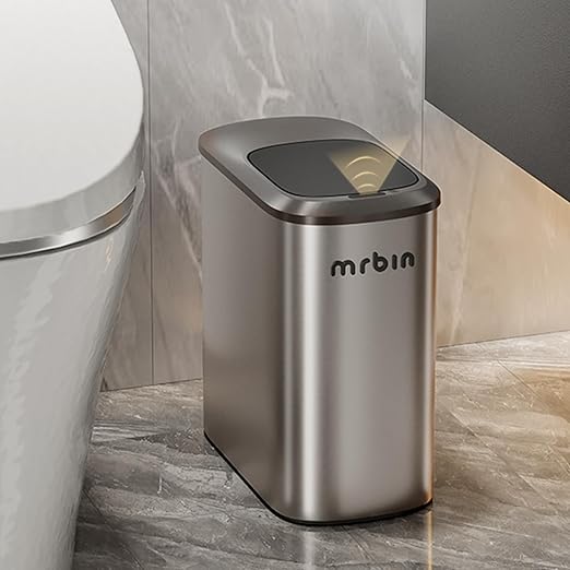 MRBIN Stainless Steel Motion Sensor Bathroom Trash Can, 10L / 2.6gal Slim Smart by mrbin