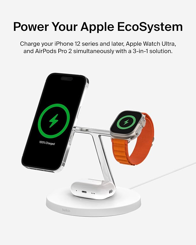 Belkin MagSafe Charger, 3-in-1 Wireless Charging Stand, 2ND GEN, 33% Faster - Image 5