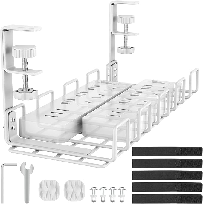 Under Desk Cable Management Tray, L 15.7''W 6.3'' No Drill Steel Desk Cable by REFLYING