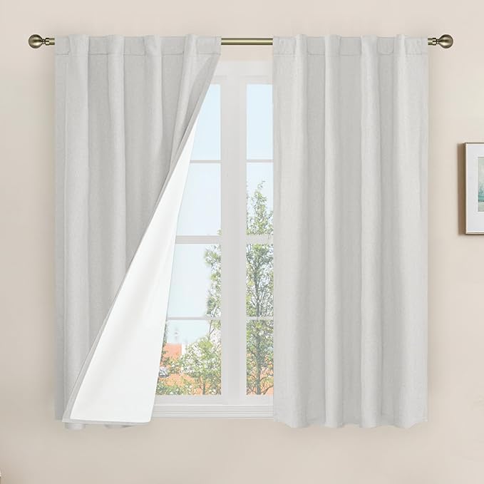 LAMIT Natural 100% Blackout Linen Curtains, 54 Inches Linen Textured Thermal by LAMIT