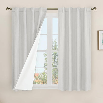 LAMIT Natural 100% Blackout Linen Curtains, 54 Inches Linen Textured Thermal by LAMIT