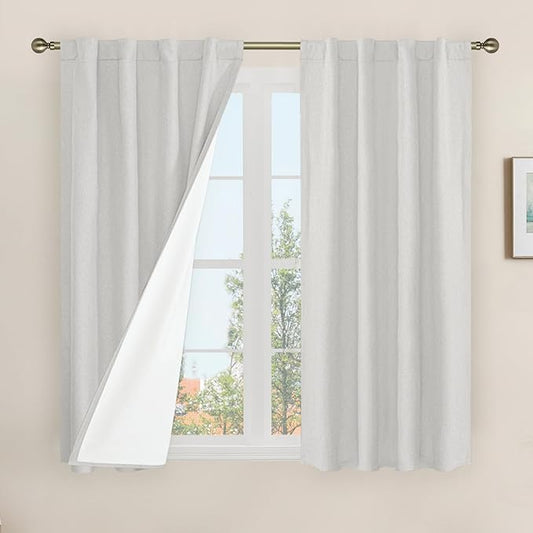 LAMIT Natural 100% Blackout Linen Curtains, 54 Inches Linen Textured Thermal by LAMIT