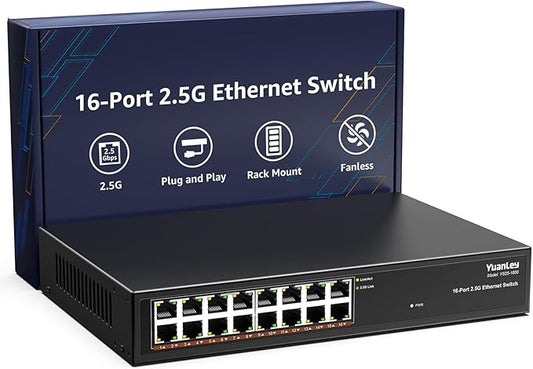 YuanLey 16 Port 2.5GB Unmanaged Ethernet Switch, 16 x 2.5G Base-T Ports by YuanLey