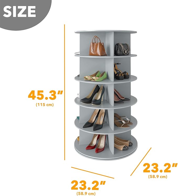 SpaceAid 5 Tier Rotating Shoe Rack Tower, Spinning Shoe Display Lazy Susan - Image 2