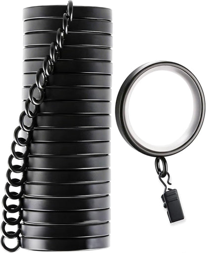 18 Pack Curtain Rings with Clips,1-5/8 Inch Black Curtain Rings | Quiet Nylon Inserts,Glide Smoothly,Fits 1" to 1-4" Curtain Rods,Curtain Clips for Bedroom