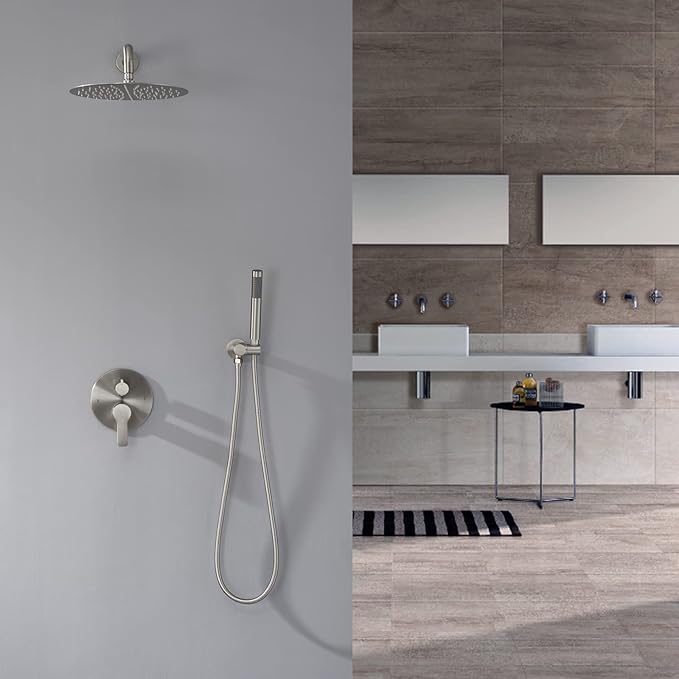 Iriber Brushed Nickel Shower System Wall Mounted Shower Faucet Mixer Set - Image 2
