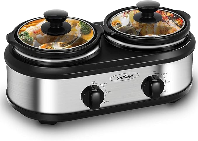 Sunvivi Dual Pot Slow Cooker, 2 Pot Small Mini Crock Buffet Server and Warmer by WeGetLife