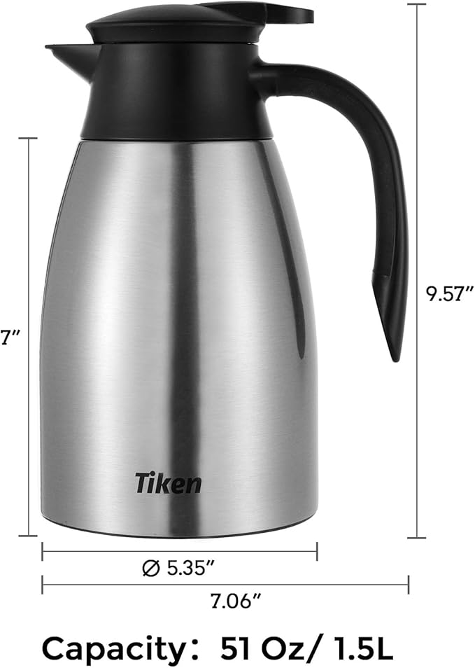 Tiken 51 Oz Thermal Coffee Carafe, Stainless Steel Insulated Vacuum Coffee - Image 2