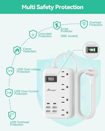 Alitayee 6 USB Surge Protector Power Strip- Travel Power Strip - Image 6