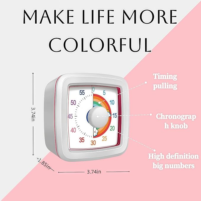 Visual Timer for Kids Adults, 60-Minute Countdown Timer for Classroom, Pomodoro - Image 8