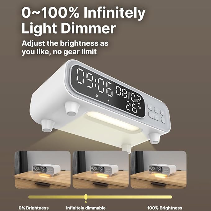 IHAO 5in1 Alarm Clock with Wireless Charging Night Light 15W Fast Charger - Image 2