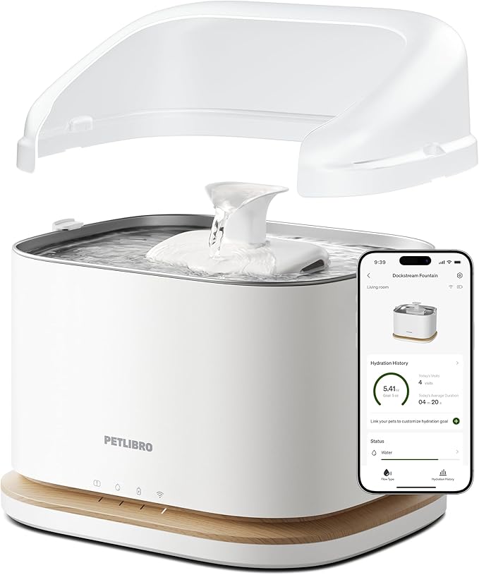 PETLIBRO Upgrade Cordless Cat Water Fountain + Splash Shield, Cat Fountain App by PETLIBRO