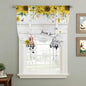 Sunflowers Tie Up Curtains for Window, Spring Botanical Truck Pig Wooden Grain Thermal Insulated Balloon Shade Adjustable Rod Pocket Curtains Valance Panels for Kitchen Bathroom Café 42'' x 63''