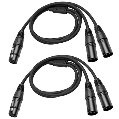 2 Pack XLR Splitter Cable, 1 Female to 2 Male, 5 FT Stereo Mic to L&R Audio by SZLliyxs