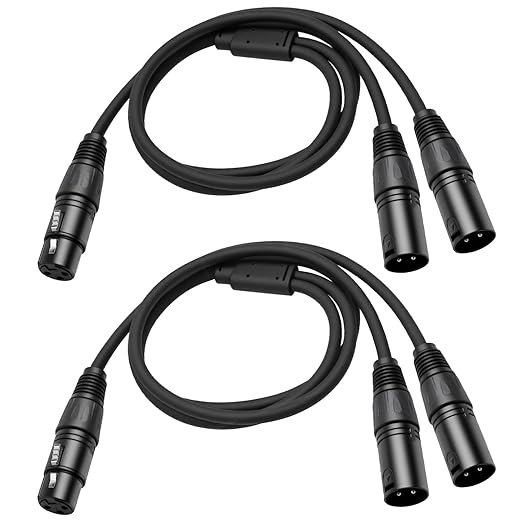 2 Pack XLR Splitter Cable, 1 Female to 2 Male, 5 FT Stereo Mic to L&R Audio by SZLliyxs