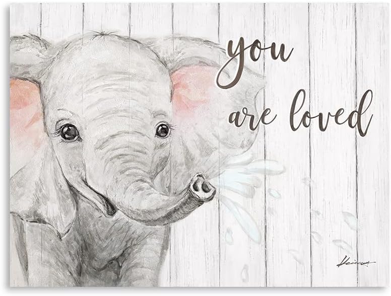 B BLINGBLING Elephant Nursery Canvas Wall Art: Blush Pink and Grey Baby Elephant Wall Art Prints You Are Loved Inspirational Quote Poster Cute Animal Picture for Baby Kids Room Decor Framed 16"x12"