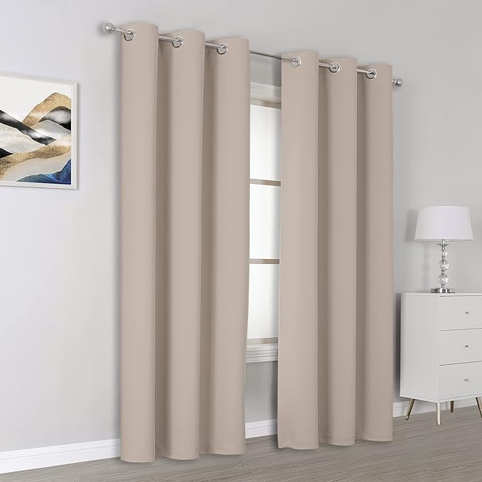 DUALIFE Light Brown Curtains 96 Inches Long Blackout Curtain Panels - Image 2