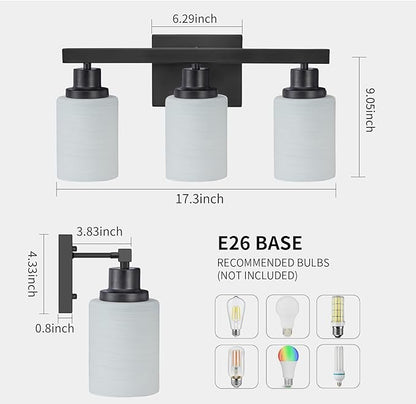 DIKAIDA 3-Light Bathroom Light Fixtures Over Mirror, Modern Matte Black Vanity - Image 3