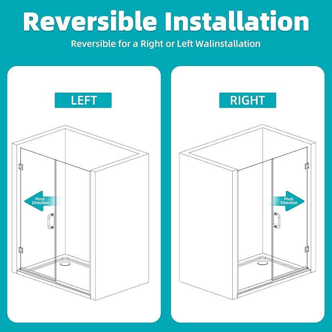 Pivot Swing Shower Door, Adjustable Width 58.9-60" W x 74" H Semi-Frameless - Image 7