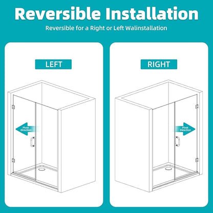 Pivot Swing Shower Door, Adjustable Width 48" W x 74" H Semi-Frameless Shower - Image 4