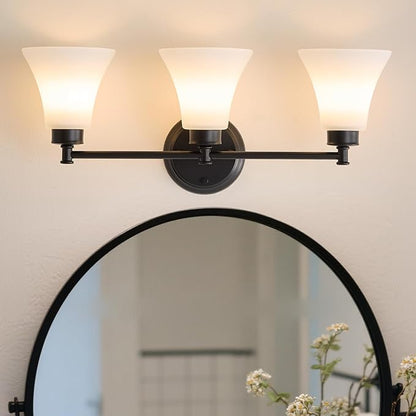 LOUSACE 3 Light Bathroom Vanity Light Matte Black Bathroom Lighting Fixtures by LOUSACE