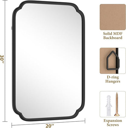 Black Bathroom Mirror for Over Sink 20" x 30" Modern Rounded Rectangle Bathroom - Image 4
