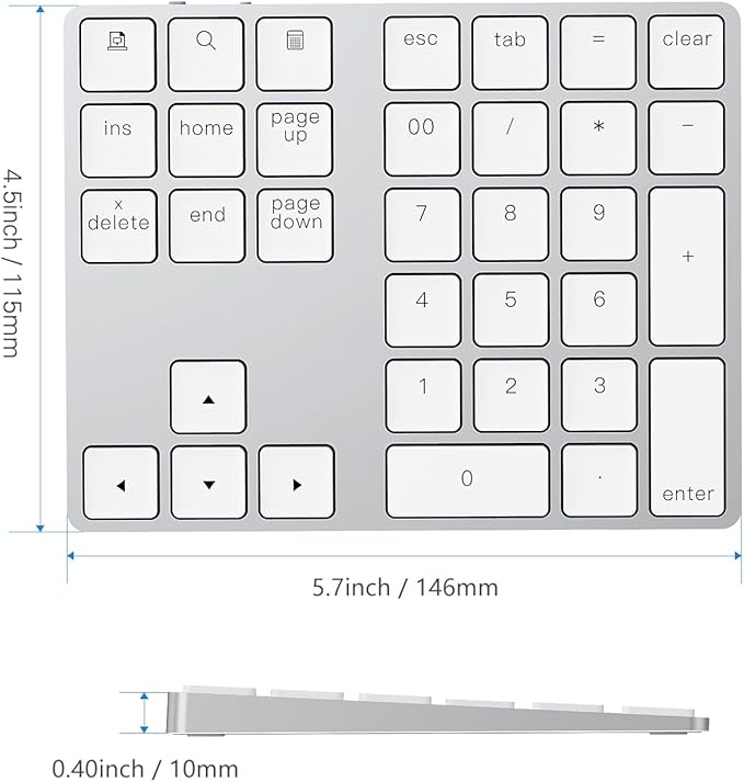 Lekvey Bluetooth Number Pad, Aluminum Rechargeable Wireless Numeric Keypad Slim - Image 9